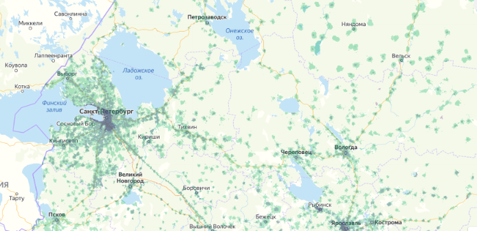 Зона покрытия МТС на карте Саратов 